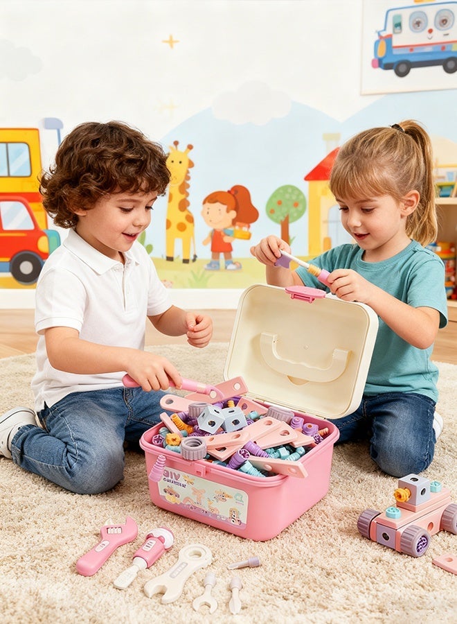 Children's Repair Tool Box 144PCS Pretend Play Tool Set DIY Tools Toys for Kids Screw Toolbox Set Assembly Simulation Repair Tools Educational Toys Children's Play House Toy Puzzle Educational Toy - Image 3